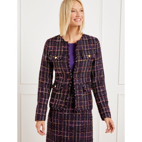 Talbots Midnight Sparkle Tweed Jacket Purple Button Front Long Sleeve Sz 16WP - Picture 6 of 7